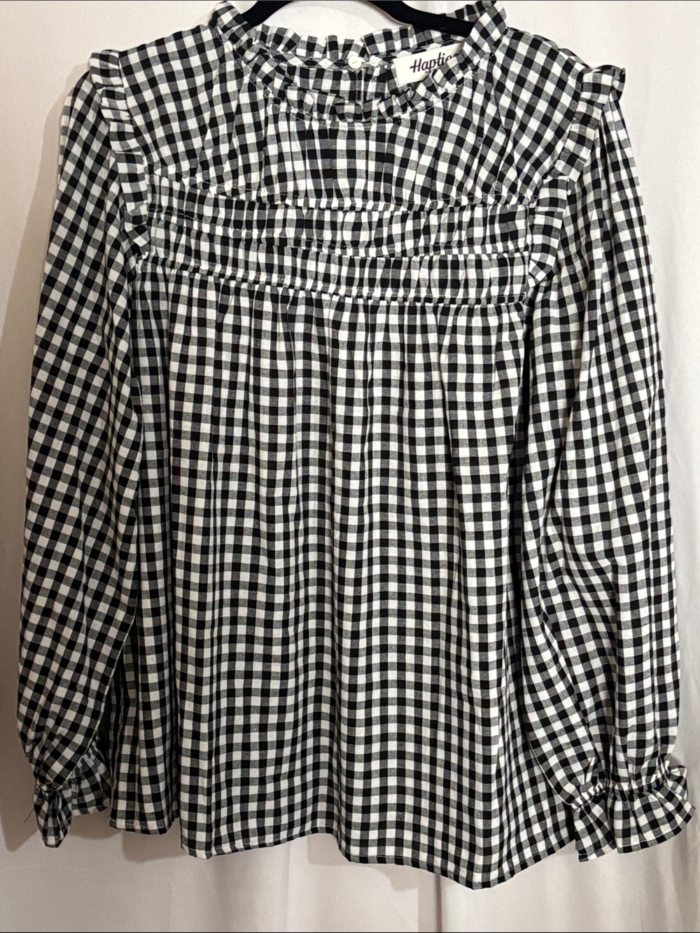 Haptics Black and White Gingham Smocked Yoke Blouse Size Medium